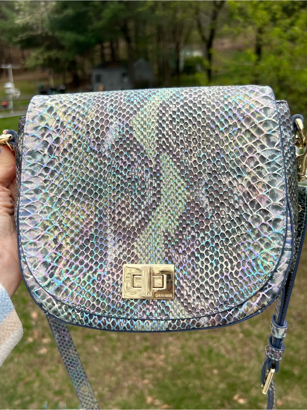 Brahmin Mini Sonny Iridescent Snake-Embossed Crossbody in Shimmering Multi-Tone - Picture 8 of 8